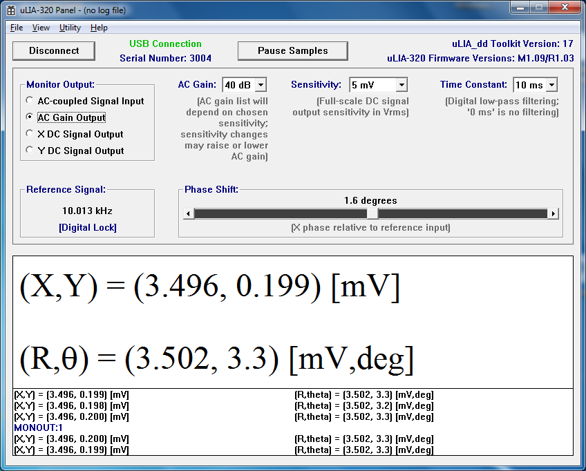 ['uLIA-320 Panel' application for USB lock-in amplifier]