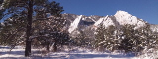 [Boulder Flatirons in snow]